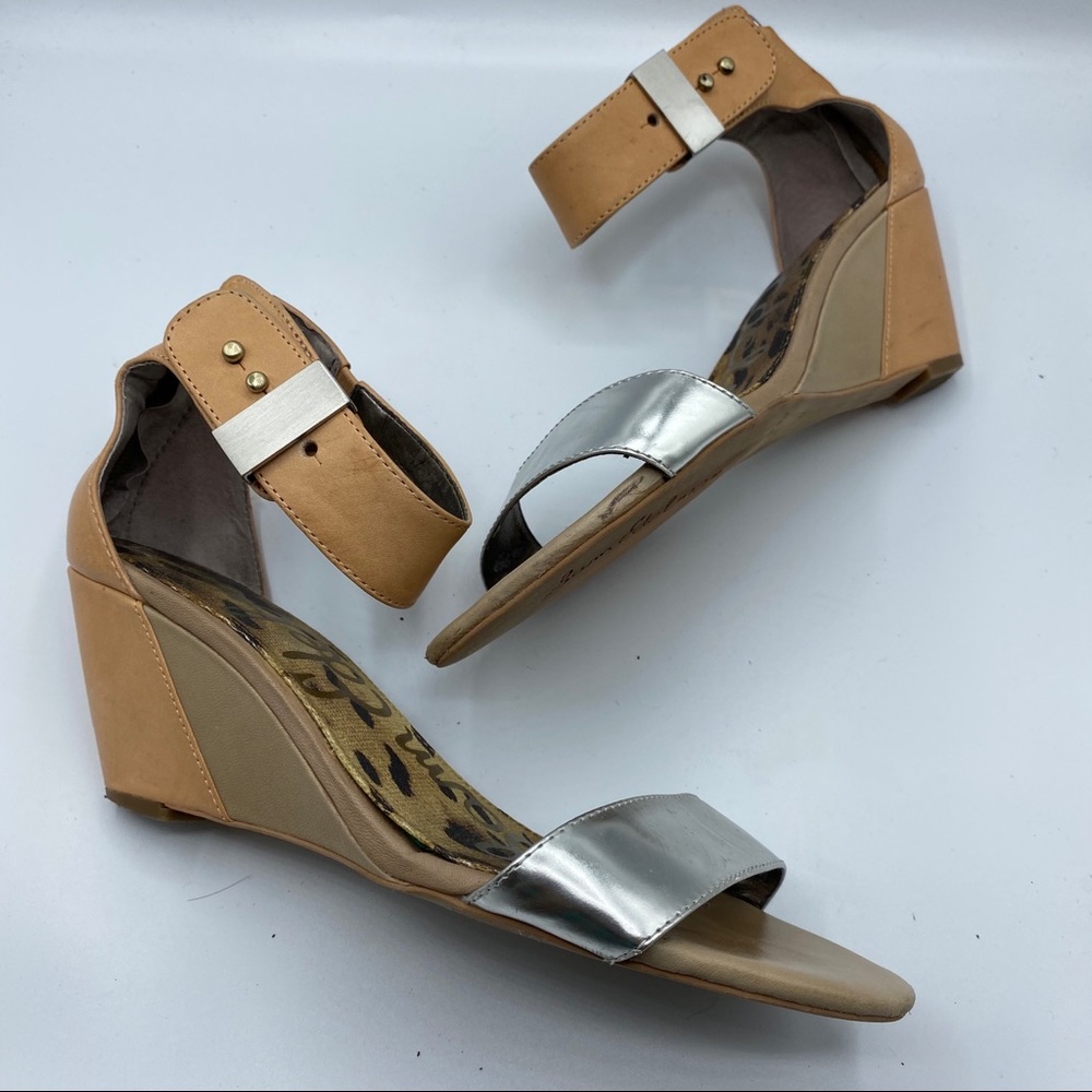 Sam Eldeman 7 1/2 Sophie Silver Brown Ankle strap